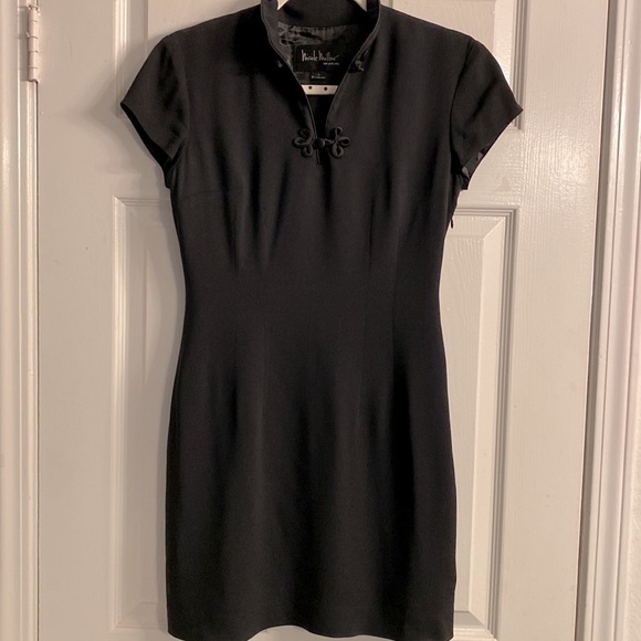 NICOLE MILLER SHORT SLEEVE “LITTLE BLACK DRESS” A-LINE W/MANDARIN COLLAR SIZE 2 - Picture 1 of 8